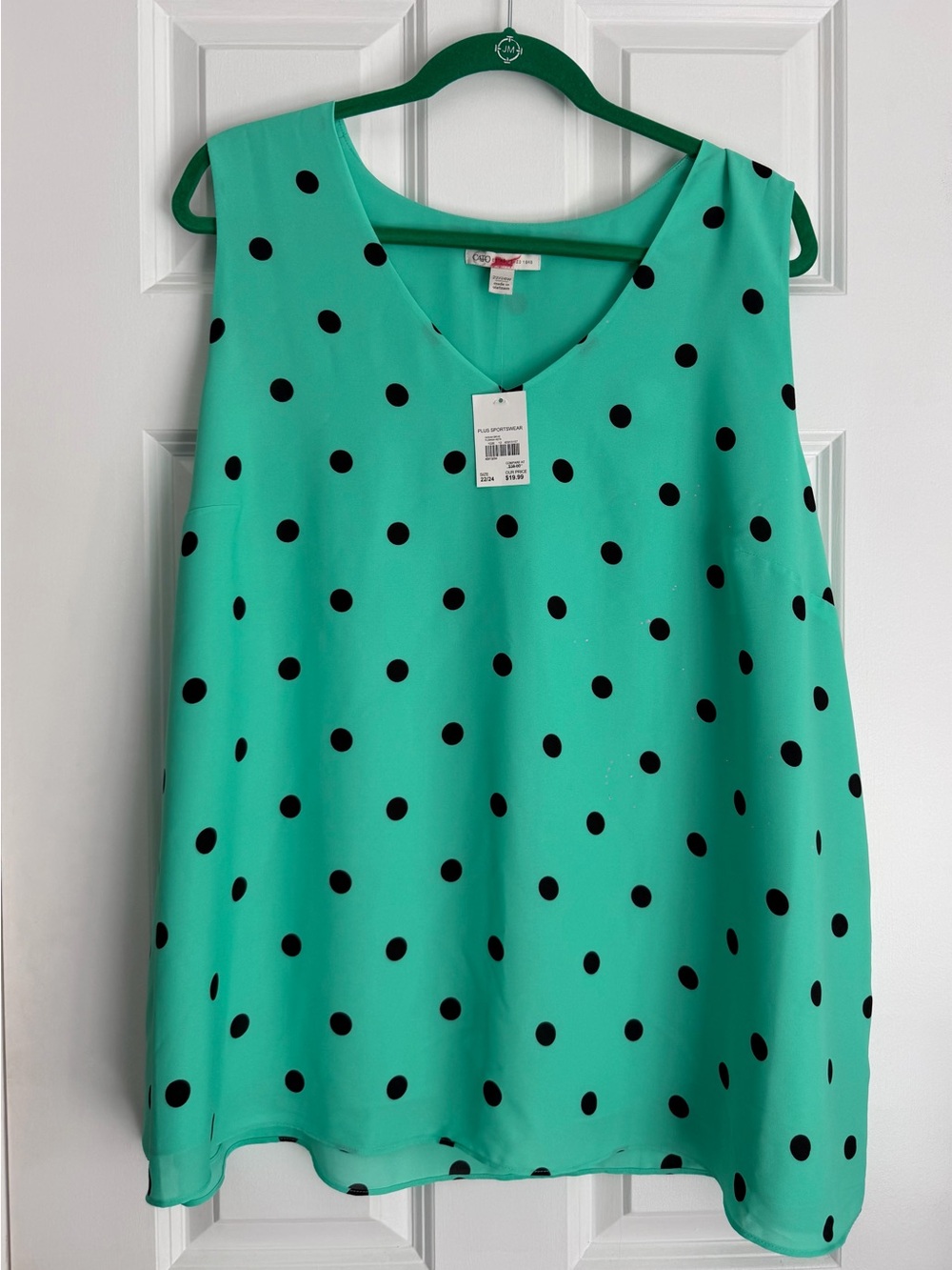 Cato Fashions Light Green Polka Dot V-Neck Sleeveless Top Cami Plus Size 3X NWT